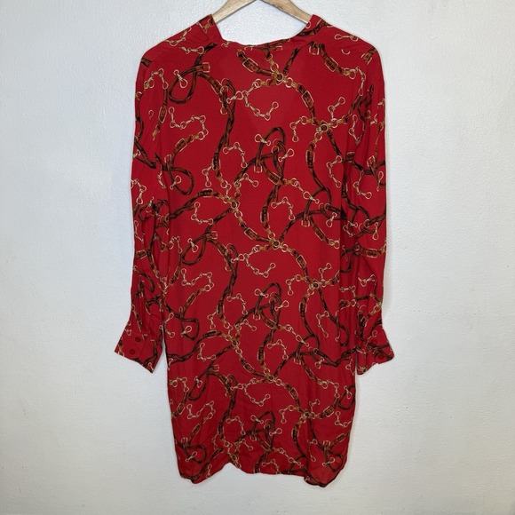 New Zara Red‎ Chain Equestrian Tunic Shirt Dress Women's Large - Picture 7 of 12